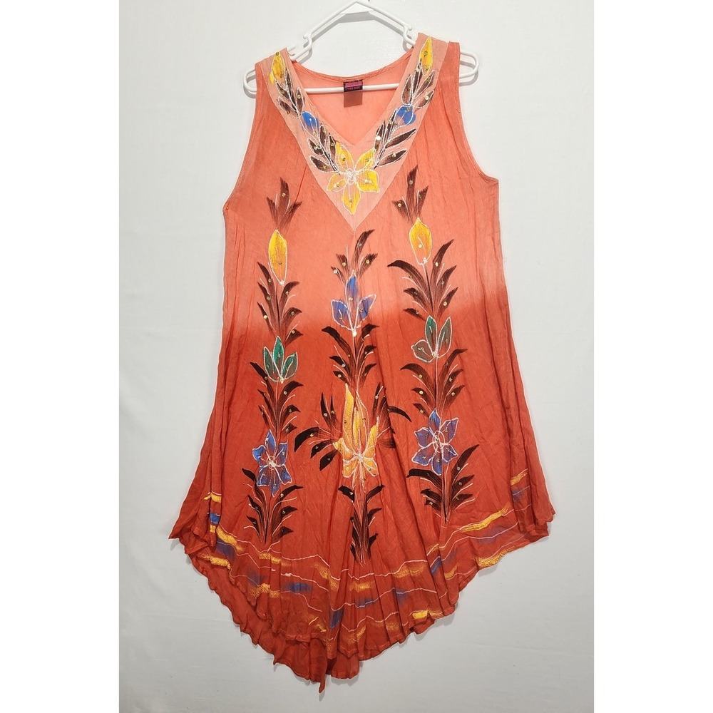 California‎ Woman Embroidered Women's Colorful Orange Relaxed Dress One Size